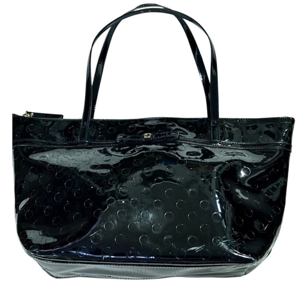 Kate Spade Sophie Camellia Street Baja Black Patent Polka Dot Tote Bag Purse